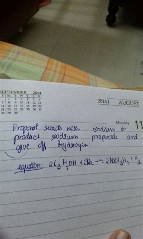 Sodium + Propanol -- _____ - Science - Chemical Reactions and Equations ...