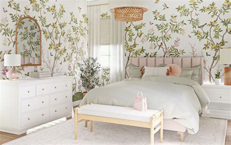 A Girl's Bedroom Design with Chinoiserie Wallpaper - Little Crown Interiors