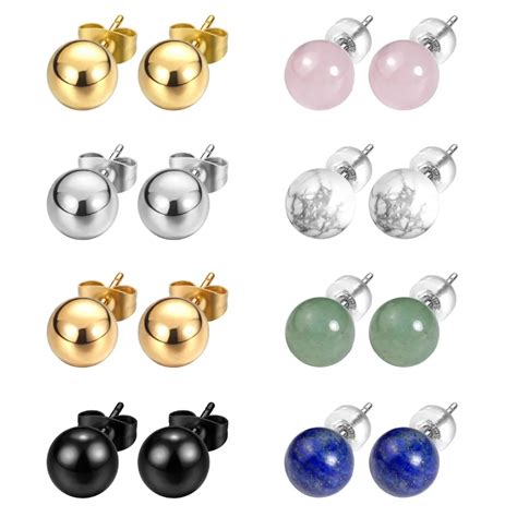 6mm 8mm Stainless Steel Ball Stud Earrings Gem Stud Earrings for Women ...