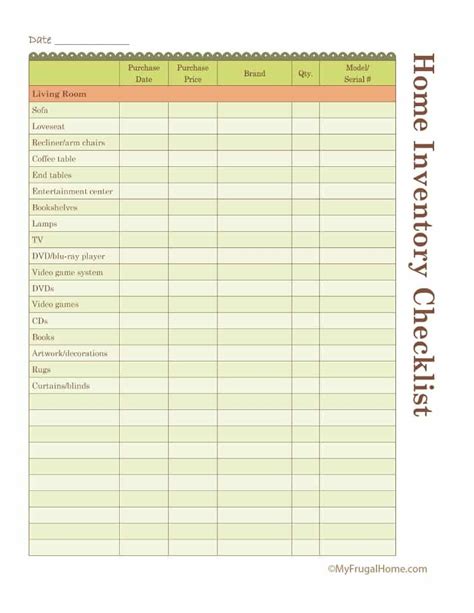 Printable Home Inventory Checklist