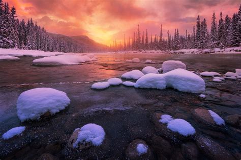 nature, Landscape, Winter, Sunrise, Forest, Snow, River, Cold, Mountain ...