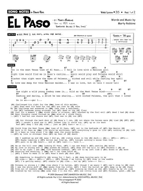 Song Notes by David Pots "El Paso" Guitar Tab in D Major - Download ...