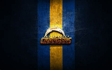 Download wallpapers Los Angeles Chargers, golden logo, NFL, blue metal ...