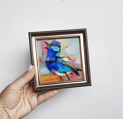 Bird Art Painting Original 4x4 Painting of Blue Birds in - Etsy