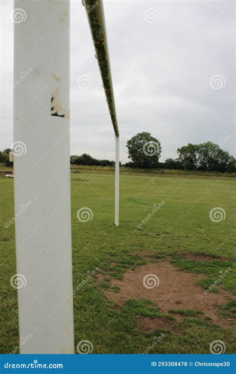 Outdoor Football Field with Close Up View of White Goal Post Stock ...