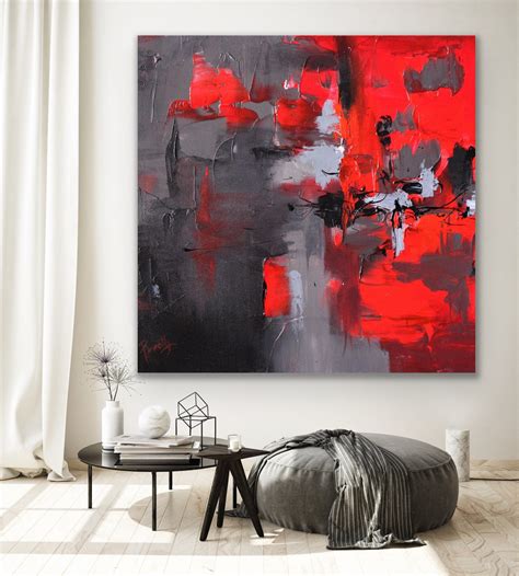 ORIGINAL Red Abstract Painting Gray Modern Art Red and Gray - Etsy