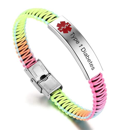 JF.JEWELRY Type 1 Diabetes Medical ID Alert Bracelet for Women Rainbow ...