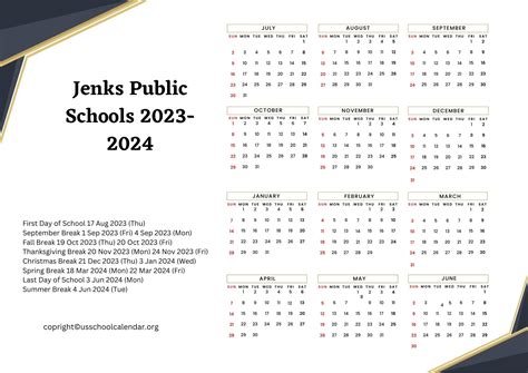 Jenks Public Schools Calendar with Holidays 2023-2024