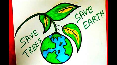 How To Draw Save Earth Poster Step By Step Save Trees Save | Images and ...