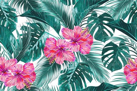 Tropical flowers,leaves pattern | Flower backgrounds, Tropical flowers ...