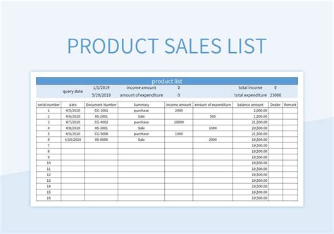 Product Sales List Excel Template And Google Sheets File For Free ...