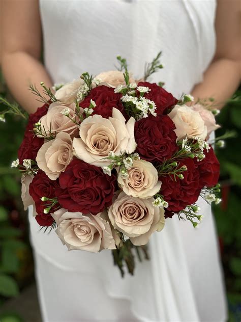 Champagne and Burgundy Bridal Bouquet – Fresno Florist | Signature ...