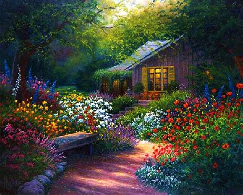 Flower Garden Path paintings - Bing images Nature Paintings, Beautiful ...