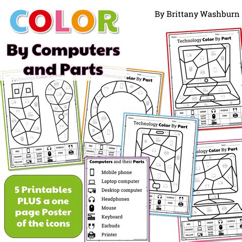 Technology Color By Computers and Parts Printable Worksheets