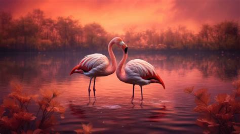 A 4K ultra hd wallpaper of two flamingos snuggling against each other ...