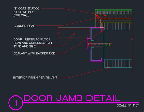 Door Jamb - CMU w/ Stucco - CAD Files, DWG files, Plans and Details