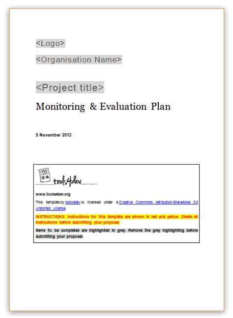 Monitoring and evaluation (M&E) plan template - tools4dev