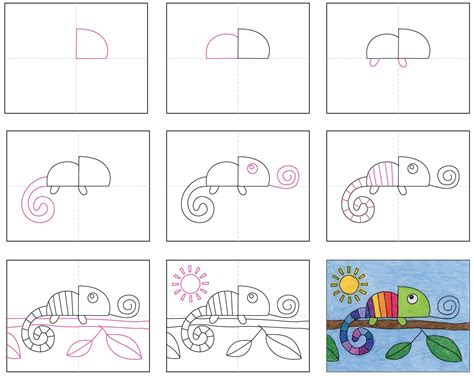 Easy How to Draw a Chameleon Tutorial Video and Chameleon Coloring Page ...