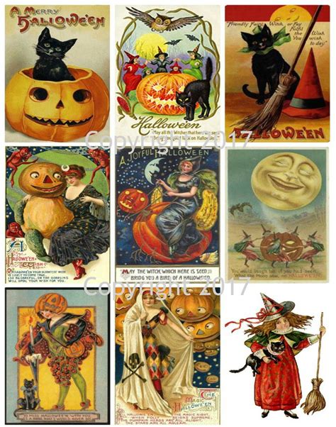 Printable Vintage Halloween Cards Collage Sheet 101. | Vintage ...