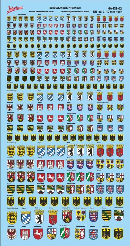 Wappen Deutschland Bundesländer Decal Naßschiebebild 1/87 1/43 1/24 usw ...