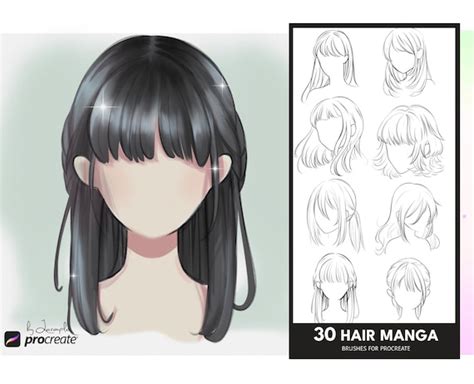 Procreate Manga Hairstyles Stamps. Anime Girl Hairstyle Stamp - Etsy