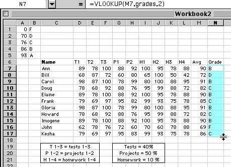 Using an Excel Worksheet as a Grade book