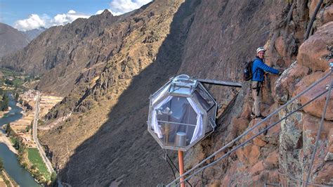 Scary Skylodge: Geometric Glass Hotel Pod Clings to a Cliff | Urbanist