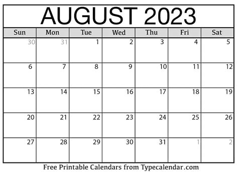 August 2023 Calendar - Ulule