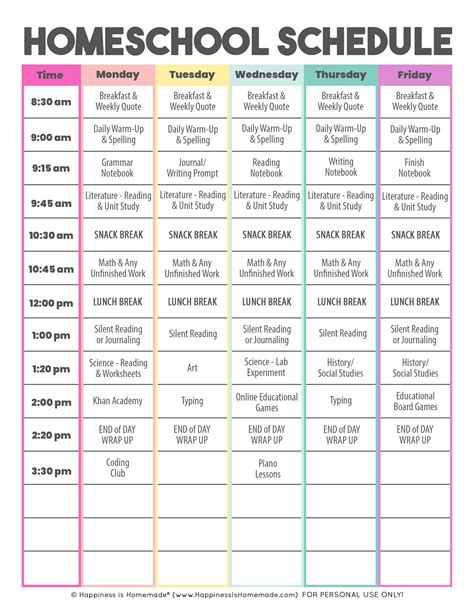 Daily Homeschool Schedule Samples - Happiness is Homemade