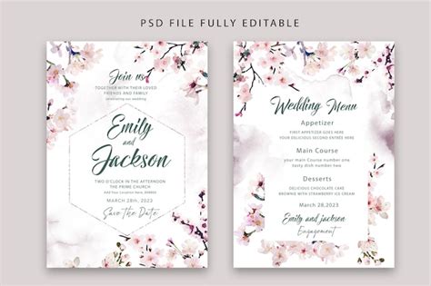 Free PSD | Elegant blossom watercolor PSD floral wedding invitation