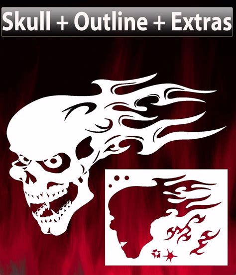 Flame Skull 4 Airbrush Stencil Spray Vision Template | Skull stencil ...