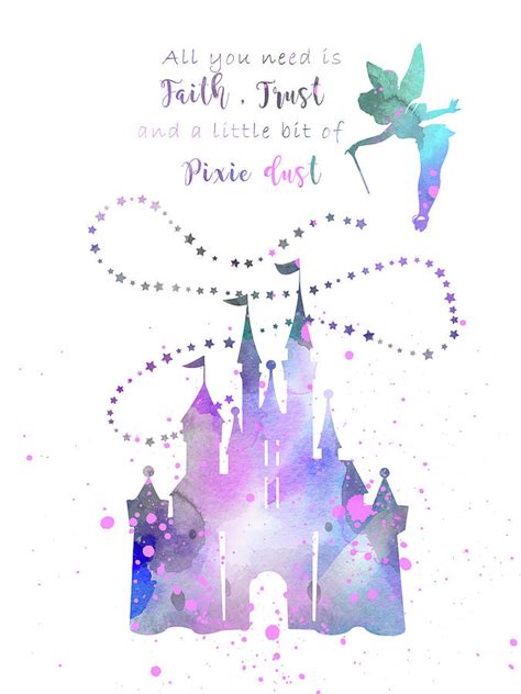 Tinker Bell Disney castle and quote watercolor Digital Art by Mihaela ...