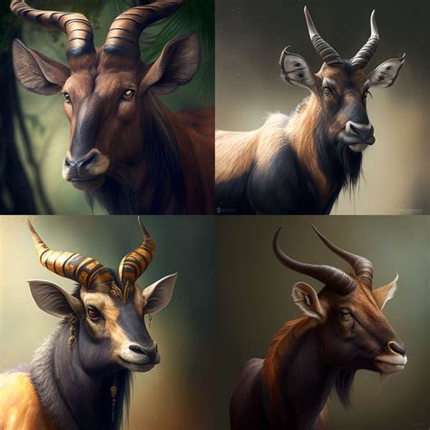 four different pictures of goats with horns