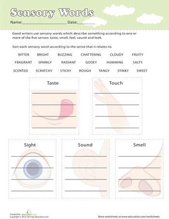 Sensory Detail Worksheet