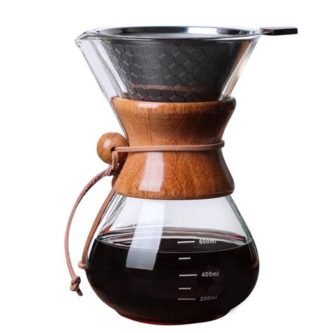 Pour Over Coffee Maker Glass Carafe And Reusable Stainless Steel ...