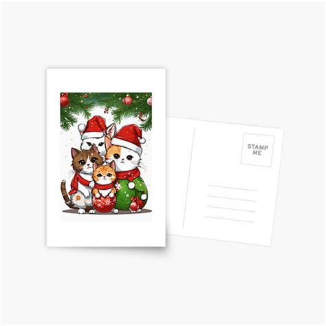 a christmas card with two dogs and a cat in santa's hats on it