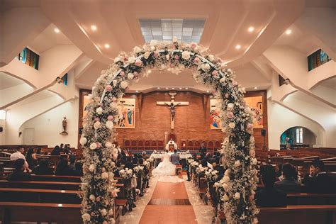 Bride and Groom Inside the Church With Wedding Setup · Free Stock Photo