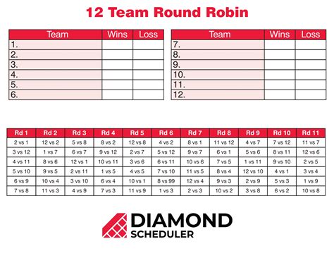 4-Team Round Robin Tournament Printable Diamond Scheduler, 41% OFF