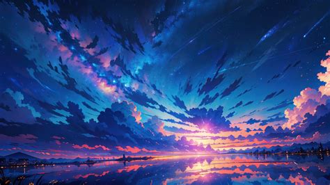 Sunset Anime Art Clouds Sky 4K #3181m Wallpaper PC Desktop