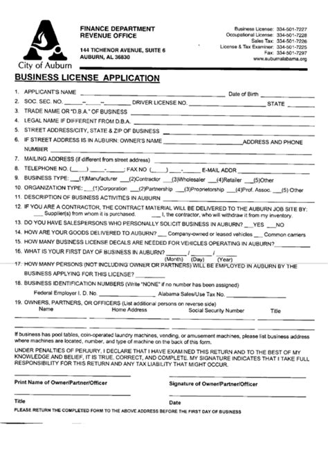 Business License Application Form - Alabma printable pdf download