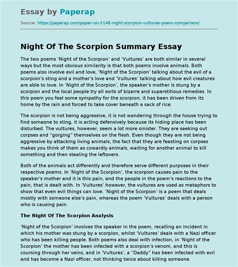 Night Of The Scorpion Summary Free Essay Example