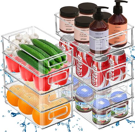 Amazon.com: Set Of 8 Stackable Fridge Organizers and Storage Clear (4 L ...