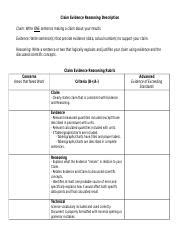 Claim Evidence Reasoning Rubric CP Chem.docx - Claim Evidence Reasoning ...