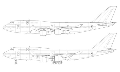 Boeing 747-400 blank illustration templates with Pratt & Whitney and ...