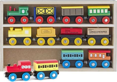 Wooden Train Set 12 PCS - Train Toys Magnetic Set Includes 3 Engines ...