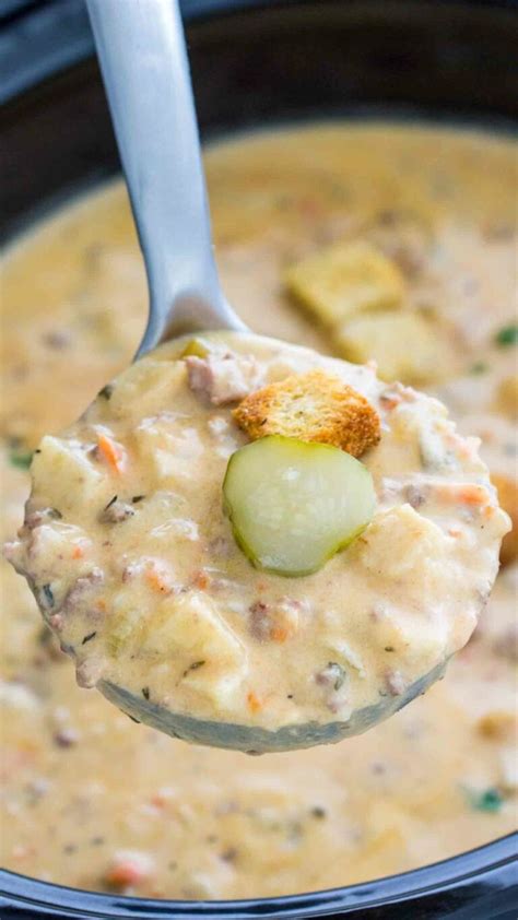 Cheesy Crockpot Cheeseburger Soup | Recipe | Cheeseburger soup crockpot ...