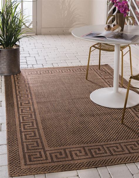 Brown 3' 3 x 5' Outdoor Border Rug | Rugs.com