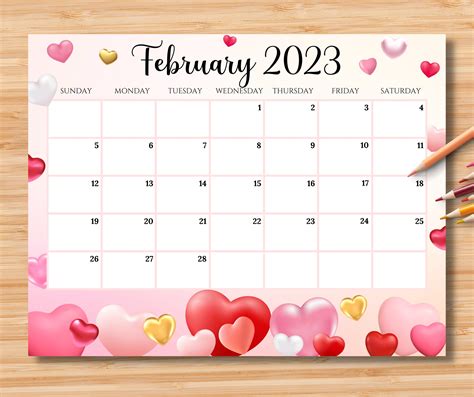 EDITABLE February 2023 Calendar Happy Valentine With Sweet - Etsy Ireland