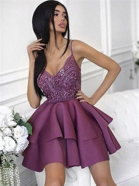 Hot Sale Spaghetti Straps With Sequin Layered Homecoming Dresses ...