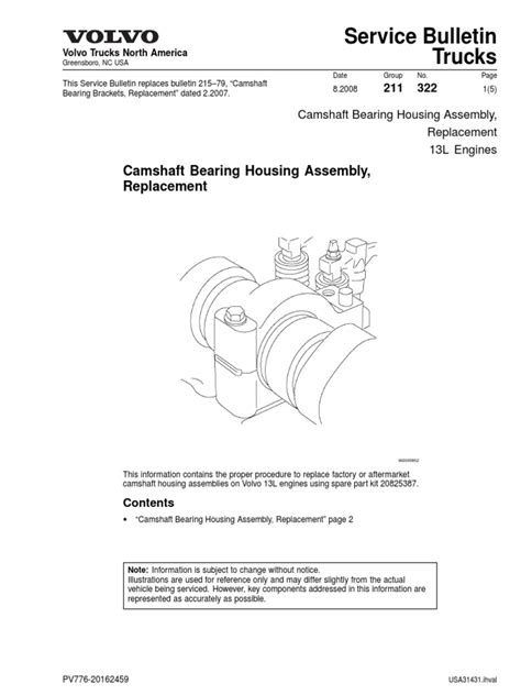 Camshaft Bearing Housing Assembly, Replacement | PDF | Bearing ...